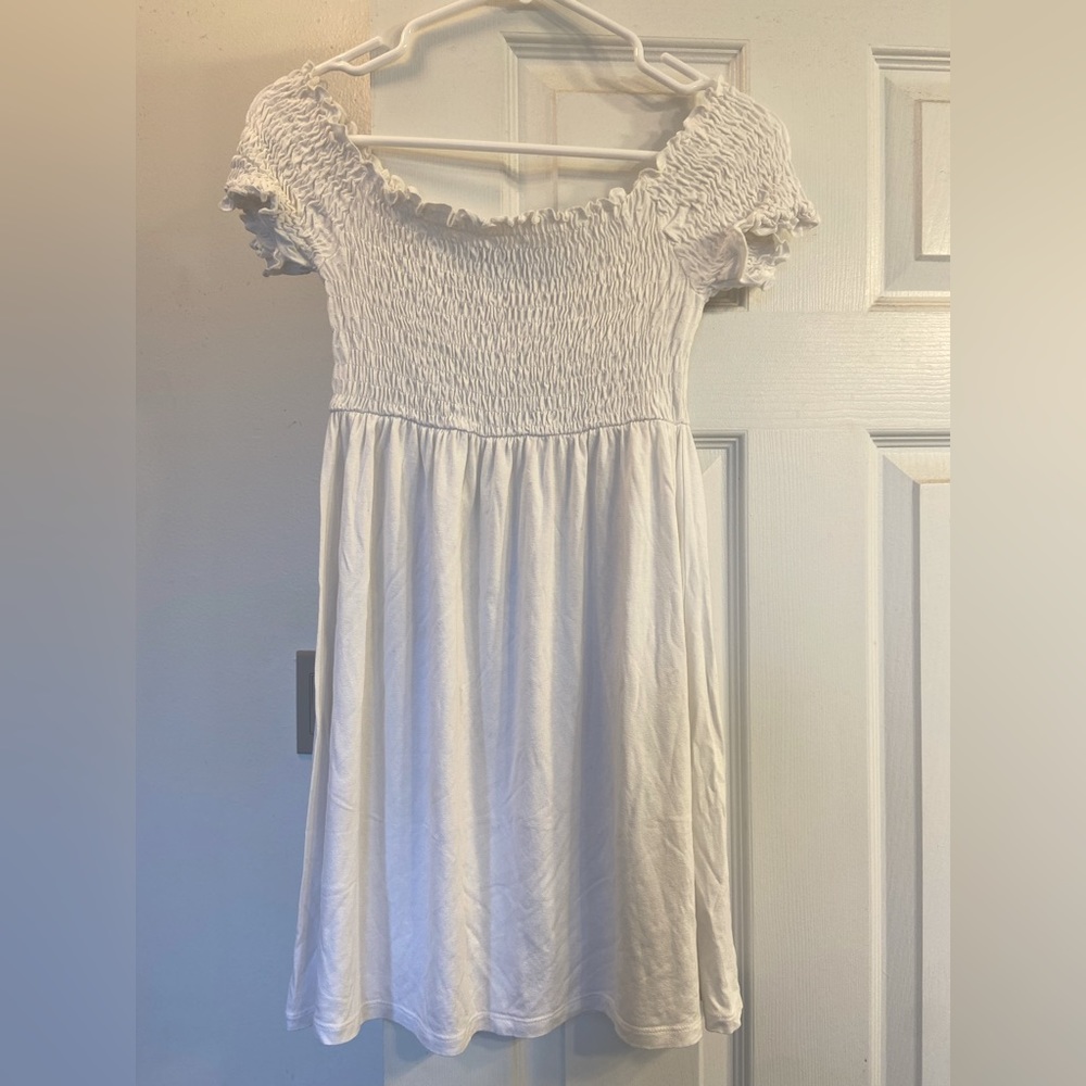 White Off Shoulder Dress with shirred bodice